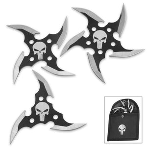 Punisher 3-Piece Throwing Star Set with Nylon Pouch - ELITE OP KNIVES