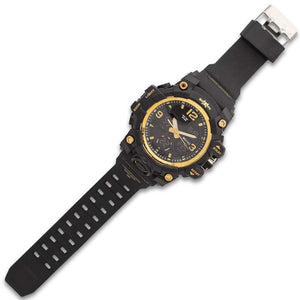 M48 Black And Gold Analog And Digital Tactical Watch - Water-Resistant Watch, Comfortable PU Resin Band, Hard PC And Stainless Steel Case, Clear Resin Glass - ELITE OP KNIVES