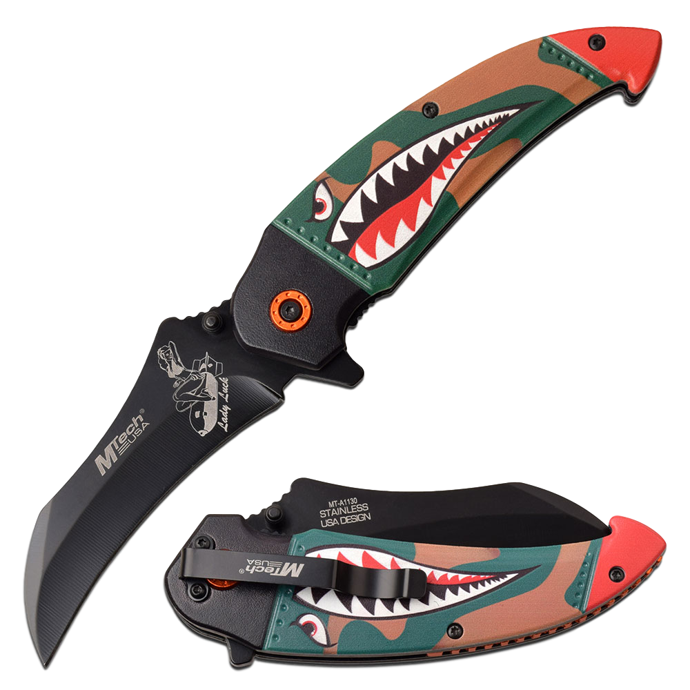 Bomber Lady Luck Spring Assisted Shark Knife - ELITE OP KNIVES