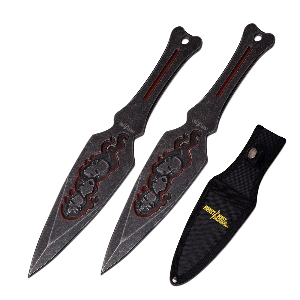 PERFECT POINT PROFESSIONAL THROWING KNIVES FLAMING SKULL - ELITE OP KNIVES