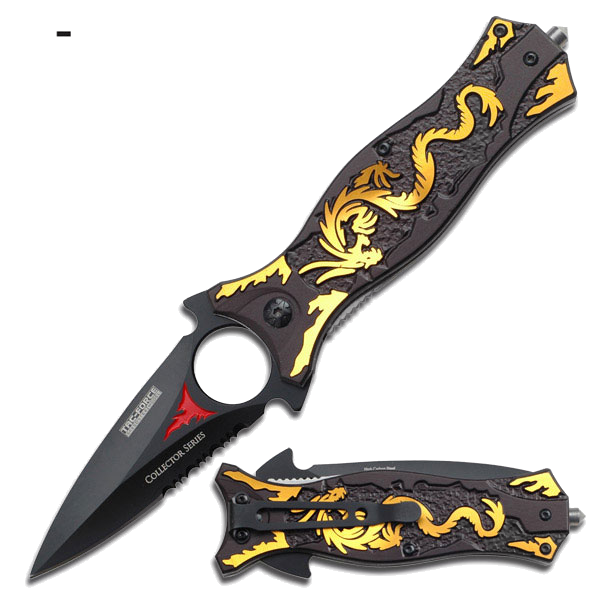 Tactical Pocket Knife Speedster Gold Dragon - ELITE OP KNIVES